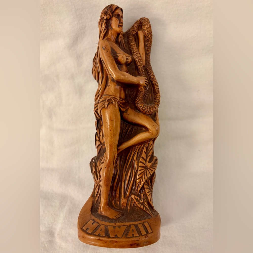 Coco Joe's Vintage Hawaiian Tiki Hula Girl Hand Carved Wood Figurine Hawaii 1986